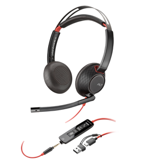 HP HPPoly Blackwire 5220 Stereo USB-C Headset +3.5mm Plug +USB-C/A Adapter
