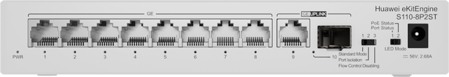 [98012269] Huawei S110-8P2ST (8*10/100/1000BASE-T ports, PoE+ 1*GE SFP port, 1*10/100/1000BASE-T port, AC power