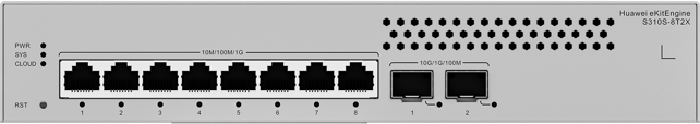 [98012459] Huawei S310S-8T2X (8*10/100/1000BASE-T ports, 2*10GE SFP+ ports, built-in AC power, Fanless)