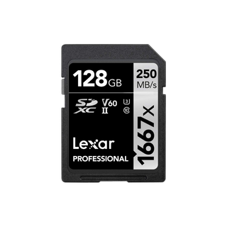 [LSD128CB1667] LEXAR CARTE SD SD1667X 128GB Professional 1667x SDXC™ UHS-II cards,up to 250MB/s read 120MB/s wr 12M