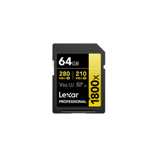 [LSD1800064G-BNNNG] LEXAR CARTE SD SD1800X 64GB Professional 1800x SDXC™ UHS-II cards,up to 280MB/s read 205MB/s wri 12M